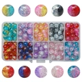 DIY jewelry kit featuring 10 colors of crackle glass beads in a clear plastic storage box - Floral Beads approx 200pcs