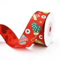 Red grosgrain Christmas ribbon with glove and snowflake patterns on white spool - Red Ribbon with Winter Mittens (9m)