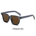 Blue transparent square frame sunglasses with tea-tinted lenses in a modern chic style - Blue Frame Tea Lens