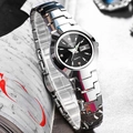 Women's quartz watch with black sunray dial and silver steel strap in business style - Silver Black Dial [Day Date]