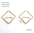 Square 18K gold plated stainless steel hoop earrings with heart pattern, 40mm size - [earrings] 40*40mm