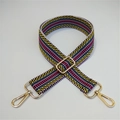Adjustable woven replacement bag strap with multi-color striped pattern and gold hooks - Yellow Green Stripe / Gold Buckle
