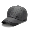 Gorra de invierno acolchada gris oscuro para hombre con etiqueta SPORT y cuero - Ajustable / Gris