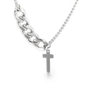 Collar de acero de titanio plateado con cruz y diseño de cadena mixta cubana - Color Acero (KN112529-Z)