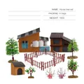 Miniature farm house set with trees, brown fences, and dog kennel for DIY sand table model - House And Tree Model Set