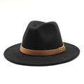 Detail of black wool fedora with brown leather band and gold metallic stud accent - M (56-58cm) / Black