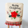 Christmas chair cover with 3D poinsettia flower and Merry Christmas embroidery - Type B Poinsettia Flower