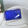 Elegant cobalt blue acrylic clutch with geometric facets and golden chain strap - Geometric Square Light Blue + Snake Chain / 7"