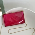 Rose red acrylic clutch bag with geometric faceted design and gold chain strap - Geometric Square Rose Red + Snake Chain / 7"