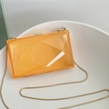Translucent orange acrylic clutch bag with geometric diamond facets and gold chain - Geometric Square Orange Red + Snake Chain / 7"
