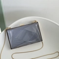 Translucent smoky gray acrylic geometric clutch bag with golden chain strap - Geometric Square Light Grey + Snake Chain / 7"