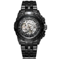 Men's automatic mechanical skeleton watch in all-black metal with a telemeter dial - Black Face Silver Movement