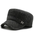 Herren Winter Flat-Top Militärmütze aus Wolle mit grauem Karomuster und M-Metalllogo - Verstellbar / Grau