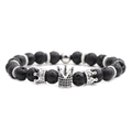 Set de pulseras de cuentas de piedra volcánica de 8mm con corona y detalles plata - Oro Blanco