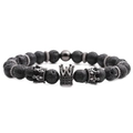 Set de pulseras para hombre de piedra de lava negra de 8mm con dijes de corona estilo punk - Color gunmetal