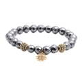 Faceted hematite beaded bracelet with golden Hamsa Hand charm and sparkling micro-pave stones - Gold Evil Eye Hamsa Hand