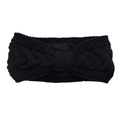 Elastic black cable knit headband with twisted knot design for winter thermal comfort - Black