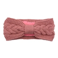 Knit fleece-lined cable headband for women in rose pink with a cozy bow design - Dusty Pink