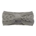 Winter fleece-lined cable knit headband in medium grey with stylish twist bow design - Light Gray