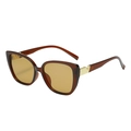Chic oversized square sunglasses with brown transparent frame and gold V-shaped metal trim - Tea Frame Tea Lens