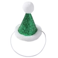 Green glitter Christmas party mini hat for cats and dogs with white pom-pom and elastic strap - One Size / Green