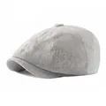 Hellgraue Newsboy-Mütze aus Baumwoll-Leinen mit Strukturstoff und Vintage-Design - Einstellbar (54-60cm) / Hellgrau