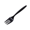 Close-up of a premium black plastic fork for graduation or birthday party tableware sets - Black Plastic Fork / 16 Pieces Pack