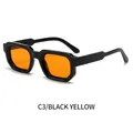 Retro thick square sunglasses with black frames and yellow lenses, C3 style - Black Frame Orange Lens
