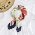 Elegant geometric color-block silk scarf in orange and navy for a professional chic look - Quad Shapes Navy Border
