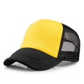 Classic yellow and black trucker cap with breathable mesh and curved brim in 45-degree view - Black Yellow Black Mesh