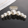 Macro view of transparent acrylic hair claw clip with elegant inlaid white pearls - 4# Transparent Wave Pearl Hair Claw