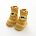 Yellow striped baby floor socks with 3D lion ears and cartoon animal face design - S: 0-1 Year / Ginger Lion