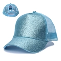 Light blue glitter ponytail baseball cap with breathable mesh and adjustable strap - Adjustable (No Label) / Sky Blue