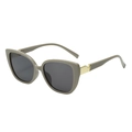 Square oversized sunglasses in dark khaki frame with golden V-metal detail on temples - Grey Frame Grey Lens