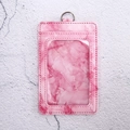Vertical ID card holder with pink marble pattern finish and metal D-ring attachment - Single Card Holder / Rose Red