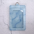 Vertical blue marble pattern PU leather ID card holder with silver metal D-ring clip - Single Card Holder / Light Blue