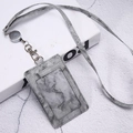 Gray marble pattern ID card holder with matching lanyard and retractable badge reel - Retractable Lanyard Set / Black and Gray