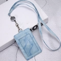 Blue marble patterns ID card holder set with matching lanyard and retractable clip - Retractable Lanyard Set / Light Blue