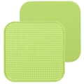Square green silicone dog lick mat with suction cups for slow feeding and pet calming - Green Dot Texture Smooth Back