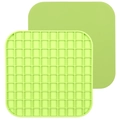 Set of two light green square silicone dog lick mats with grid texture for slow feeding - Green Grid Texture Smooth Back