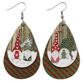 Boucles d'oreilles festives en similicuir en forme de larme avec motif de gnome de Noël - Red Green Stripe Gnome (10257)