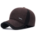 Winter men's ear protection baseball cap in brown and black wool blend fabric - Adjustable / Coffee
