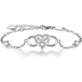 Pulsera de plata infinito corazón con circonitas brillantes y cadena de eslabones - Plata 925 / Platino