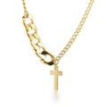 Collar minimalista de acero de titanio dorado con colgante de cruz y eslabones - Dorado (KN112528-Z)