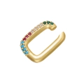 Gold U-shaped ear cuff with multi-color rectangular micro-set stones in gold finish - Gold with Multicolor Zircon