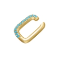 Ear cuff rettangolare placcato oro con perline turchesi e struttura a forma di C aperta - Oro Zircone Blu Lago