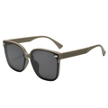 Khaki square oversized frame sunglasses with waffle texture temples and grey lenses - Light Coffee Frame Gray Lens