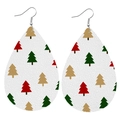 Boucles d'oreilles bohèmes goutte en cuir avec motif sapin de Noël et crochets argentés - Imprimé Sapin de Noël Coloré