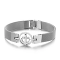 Bracciale in maglia di acciaio inossidabile argento con ciondolo ad ancora e cristalli - Stile Argento (KB104042-K)
