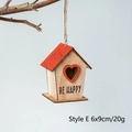 Christmas wooden house ornament with red roof and Be Happy text on tree branch - Style E (Red Roof/Heart/BE HAPPY)